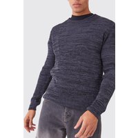 Mens Zweifarbiger gerippter Rundhals-Pullover - Grau - M, Grau von boohooman