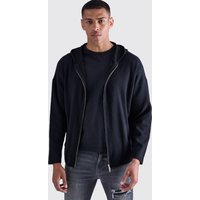 Mens Regular Fit Dual Zip Through Knitted Hoodie - Schwarz - S, Schwarz von boohooman