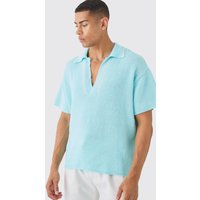 Strick-Poloshirt mit V-Ausschnitt - Blau - M, Blau Strick-Poloshirt mit V-Ausschnitt - Blau - M, Blau von boohooman