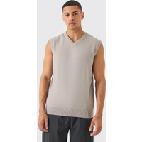 Mens Regular Fit V Neck Knitted Vest - Grau - XL, Grau von boohooman