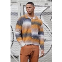 Mens Regular Knitted Brushed Stripe Shirt In Mustard - Gelb - L, Gelb von boohooman