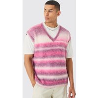 Mens Regular Knitted Brushed Stripe V Neck vest In Pink - Rosa - L, Rosa von boohooman