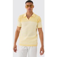 Mens Regular V Neck Stripe Knitted Polo - Gelb - S, Gelb von boohooman