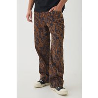 Lockere Jeans mit abstraktem Print - Braun - 36R, Braun von boohooman