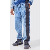 Mens Lockere Denim-Jogginghose mit Acid-Waschung - Blau - M, Blau von boohooman