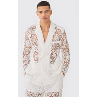 Mens Relaxed Fit Double Breasted Lace Blazer - Weiß - 42, Weiß von boohooman