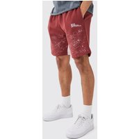 Mens Relaxed Fit Paint Splatter Gusset Short - Braun - L, Braun von boohooman