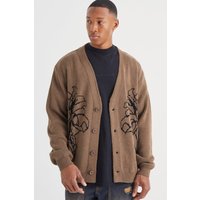 Mens Lockerer Cardigan mit Blumen-Print - Taupe - M, Taupe von boohooman