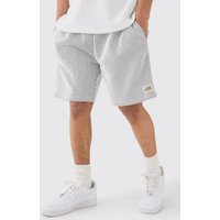 Mens Relaxed Mid Length Textured Short With Woven Tab - Weiß - XS, Weiß von boohooman