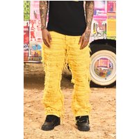 Mens Relaxed Rigid Hyper Distressed Overdye Denim Jean In Yellow - Gelb - 32R, Gelb von boohooman