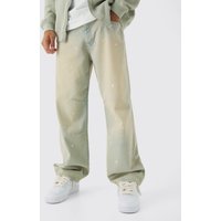 Lockere Jeans mit Farbspritzern - Ecru - 30R, Ecru von boohooman