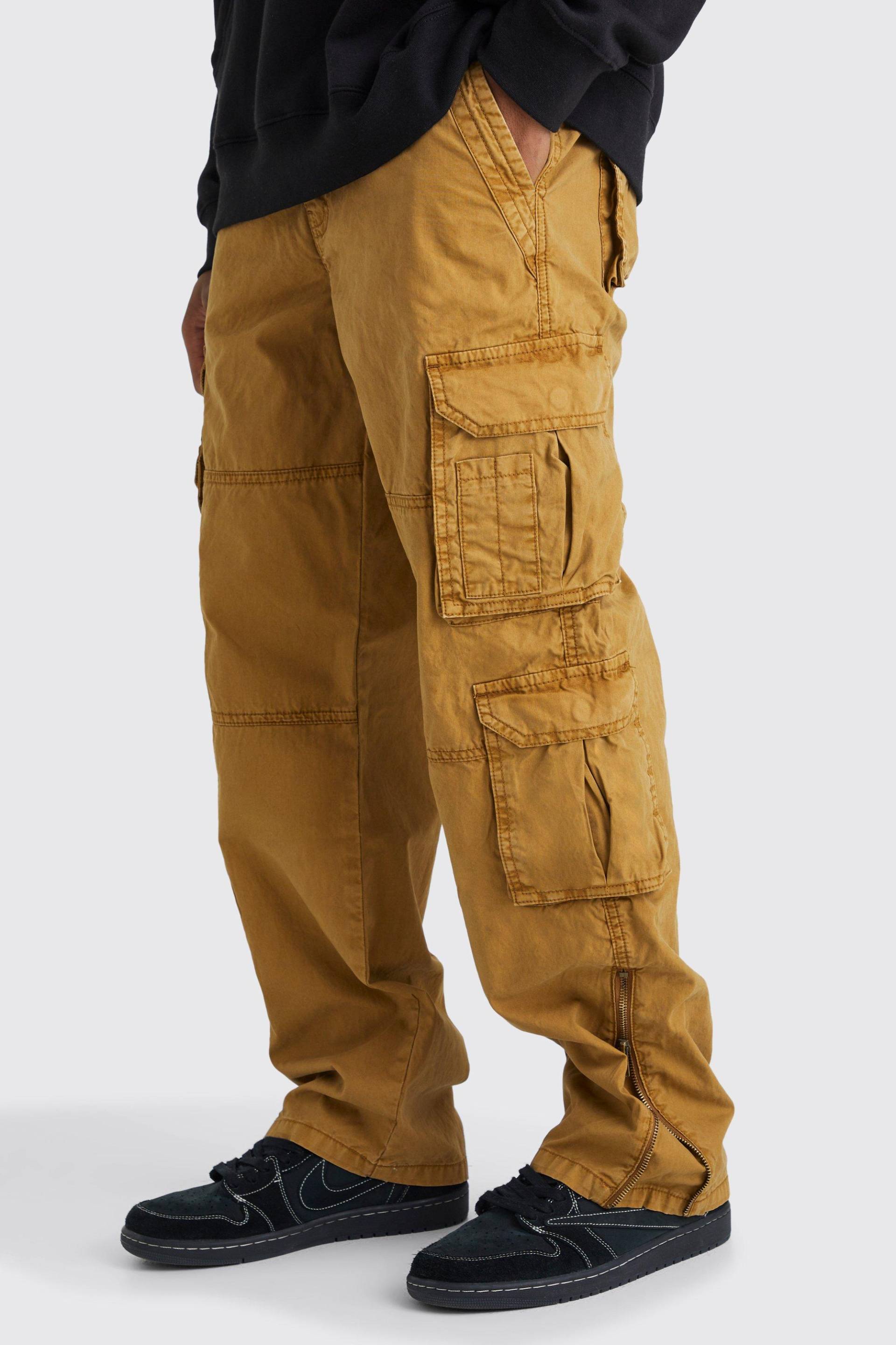 Mens Lockere Cargo-Hose mit Acid-Waschung und Reißverschluss-Saum - Gelb - 28, Gelb von boohooman