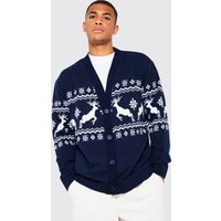 Mens Rentier Weihnachts-Cardigan - Blau - M, Blau von boohooman