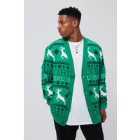 Mens Rentier Weihnachts-Cardigan - Grün - XS, Grün von boohooman