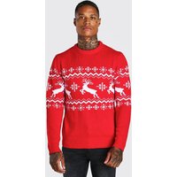 Mens Rentier Weihnachtspullover - rot - XL, rot von boohooman
