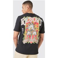 Mens Resort Printed Regular Fit T-shirt - Schwarz - L, Schwarz von boohooman