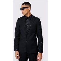 Mens Rhinestone Sleeve Slim Fit Blazer - Schwarz - 36, Schwarz von boohooman