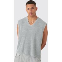 Mens Ribbed V Neck jumper Vest - Grau - S, Grau von boohooman