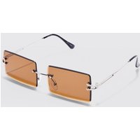 Mens Rimless Rectangular Sunglasses - Braun - ONE SIZE, Braun von boohooman