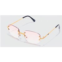 Mens Rimless Temple Detail Sunglasses - Rosa - ONE SIZE, Rosa von boohooman