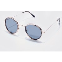 Mens Round Tortoise Shell Metal Sunglasses - Schwarz - ONE SIZE, Schwarz von boohooman