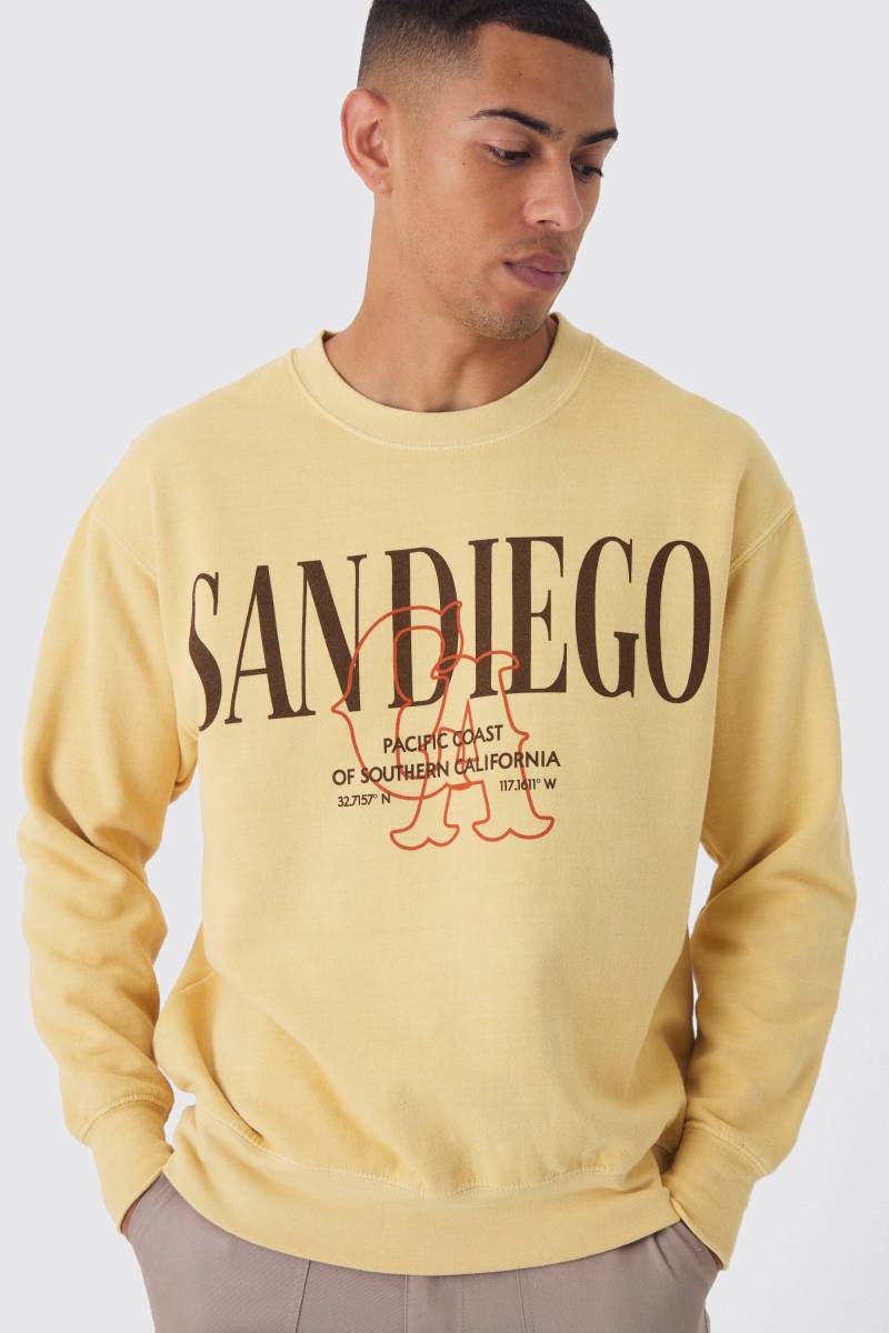 Sweatshirt mit San Diego Print - Gelb - S, Gelb von boohooman