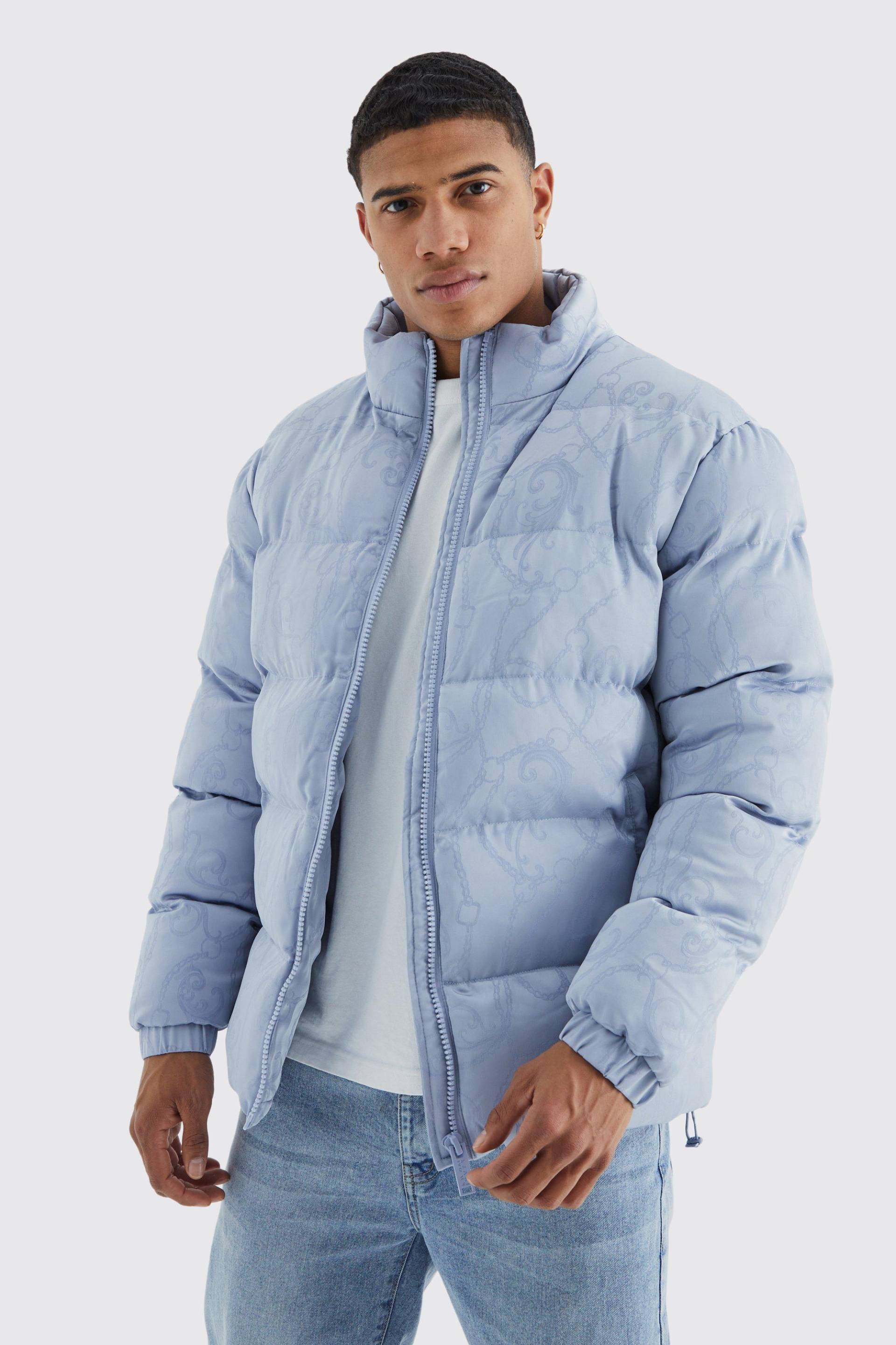 Mens Satin-Steppjacke mit Trichterkragen - Blau - M, Blau von boohooman