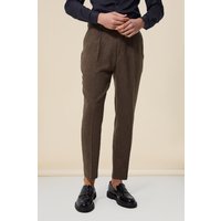 Schmale Anzughose mit Fischgräten-Print - Braun - 36, Braun von boohooman