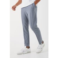 Mens Schmale elastische Hose mit Hahnentritt-Print - Grau - S, Grau von boohooman