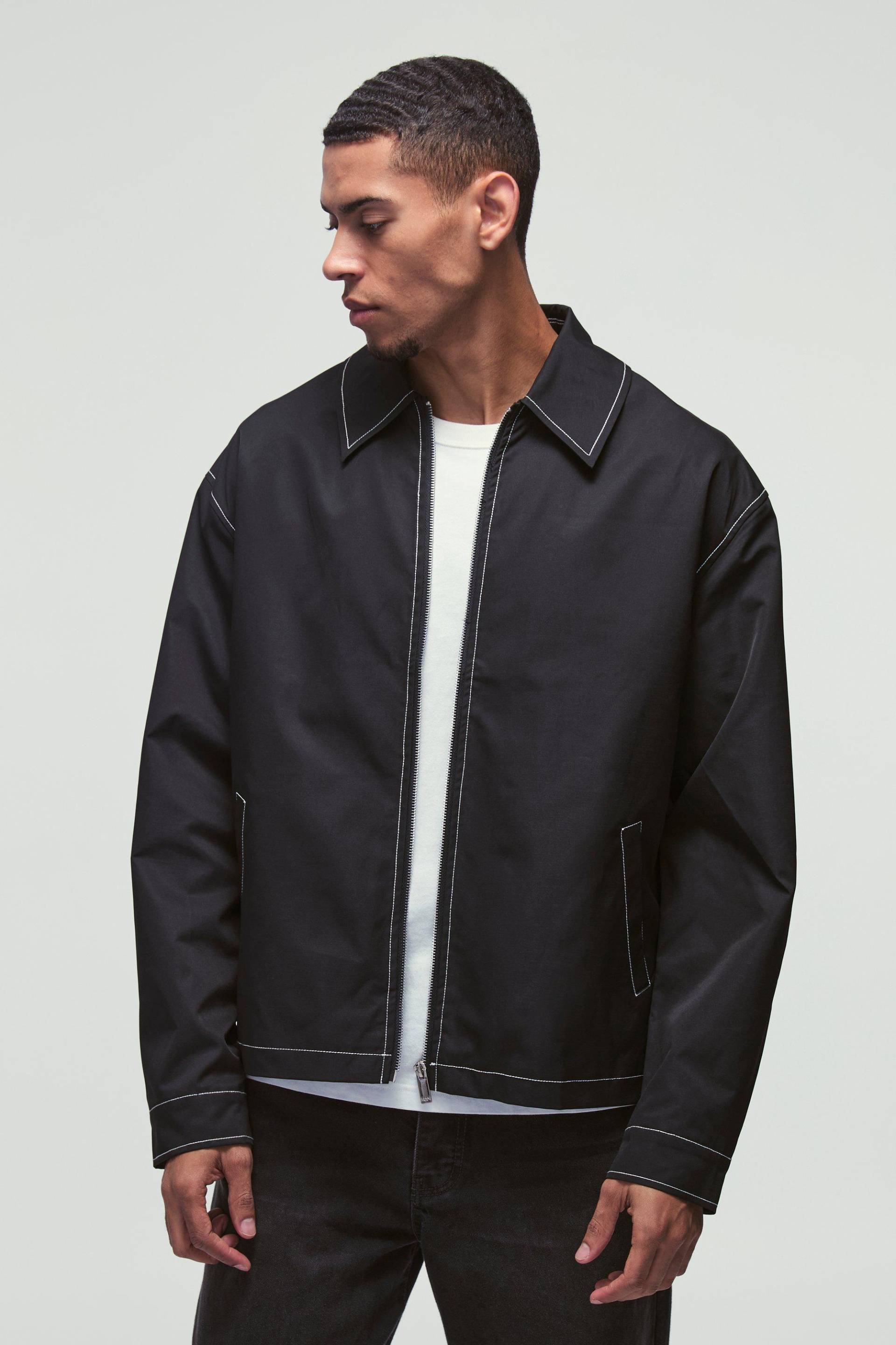 Schwarze Bomberjacke mit Man-Etikett und Kontrast-Naht - XS, Schwarz von boohooman