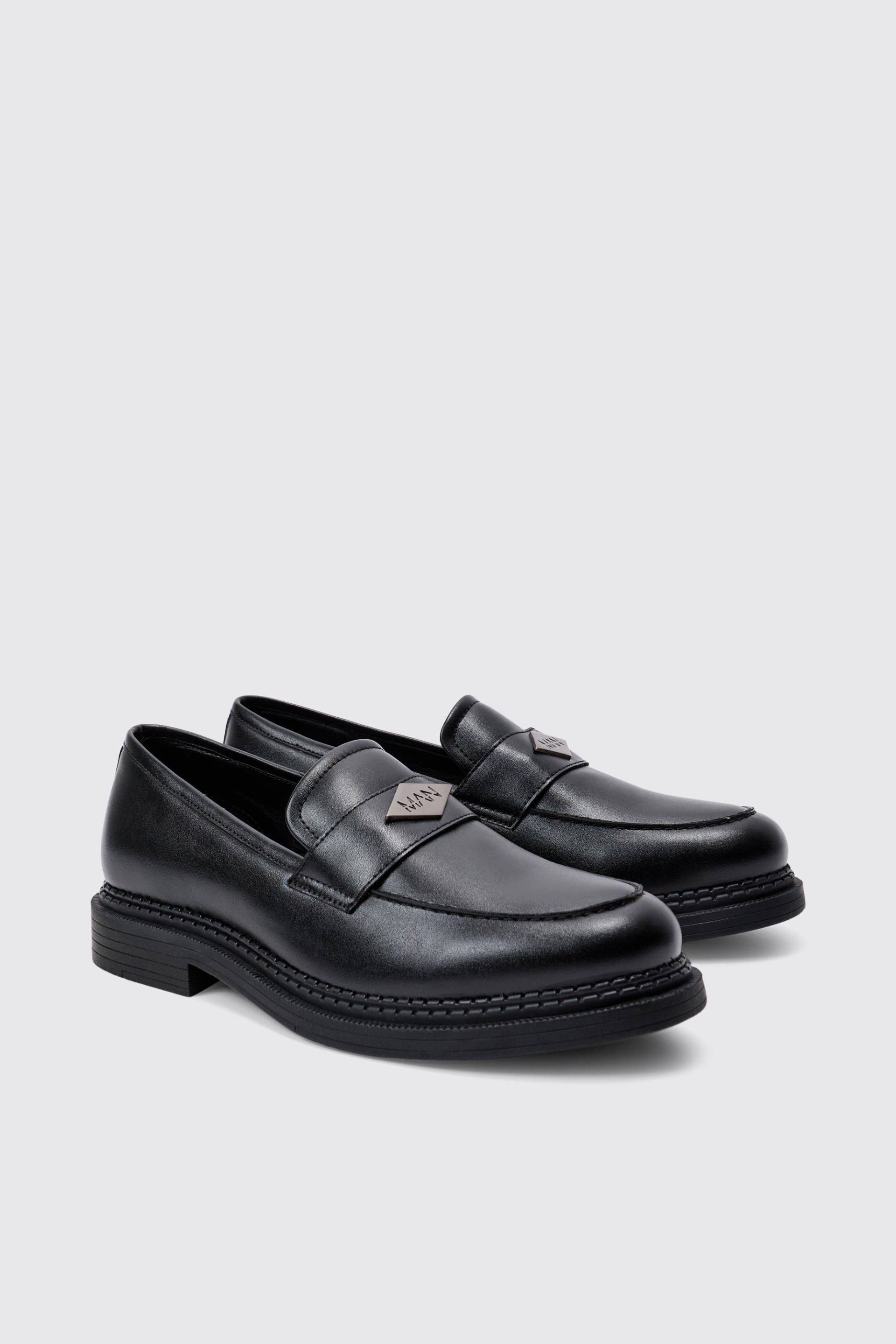 Schwarze Loafer mit Man-Logo - 44, Schwarz von boohooman