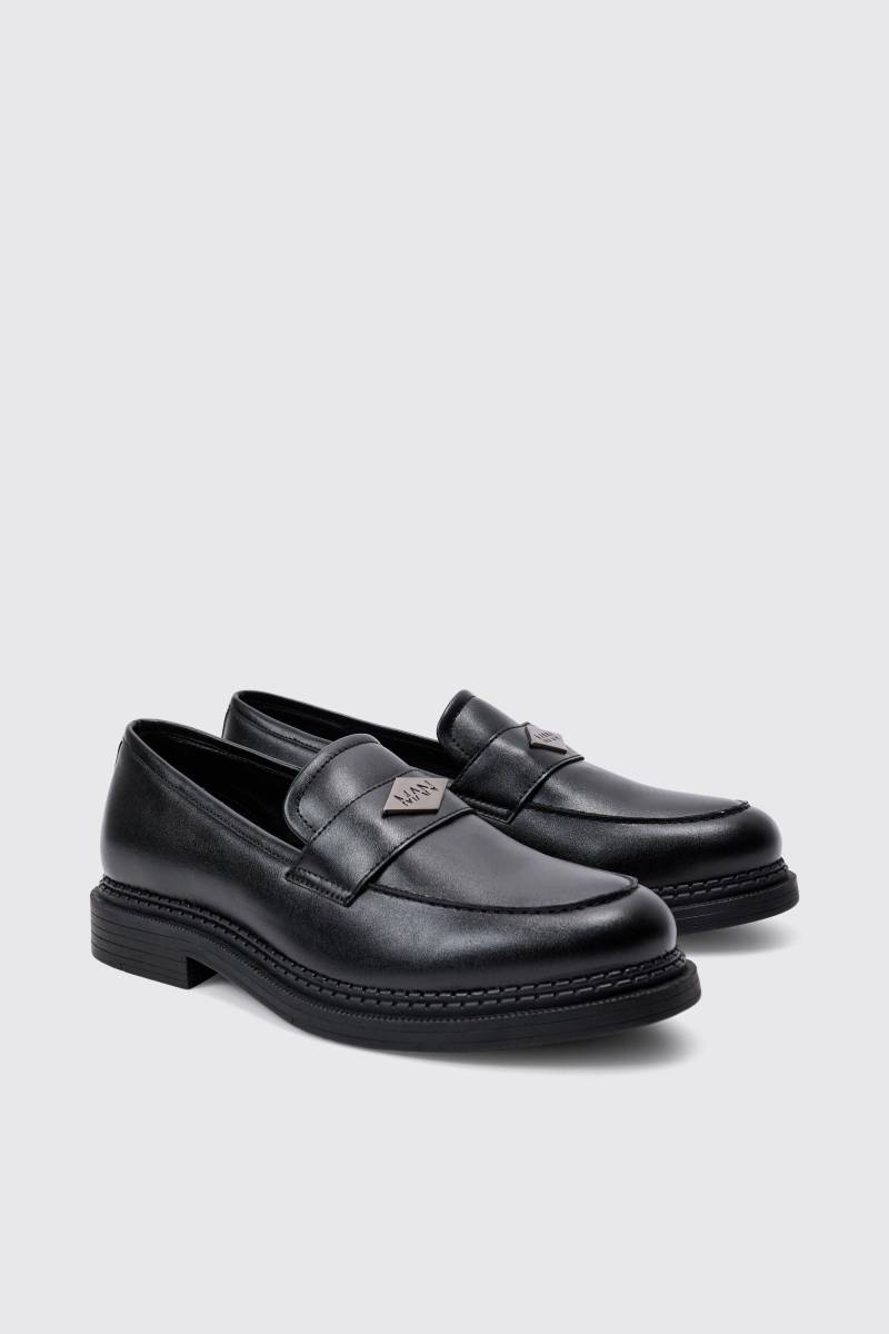Schwarze Loafer mit Man-Logo - 44, Schwarz von boohooman