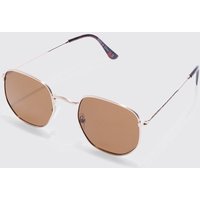 Mens Sechseckige Metall-Sonnenbrille - Braun - ONE SIZE, Braun von boohooman