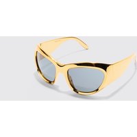 Mens Shield Lens Metallic Frame Sunglasses - Gold - ONE SIZE, Gold von boohooman