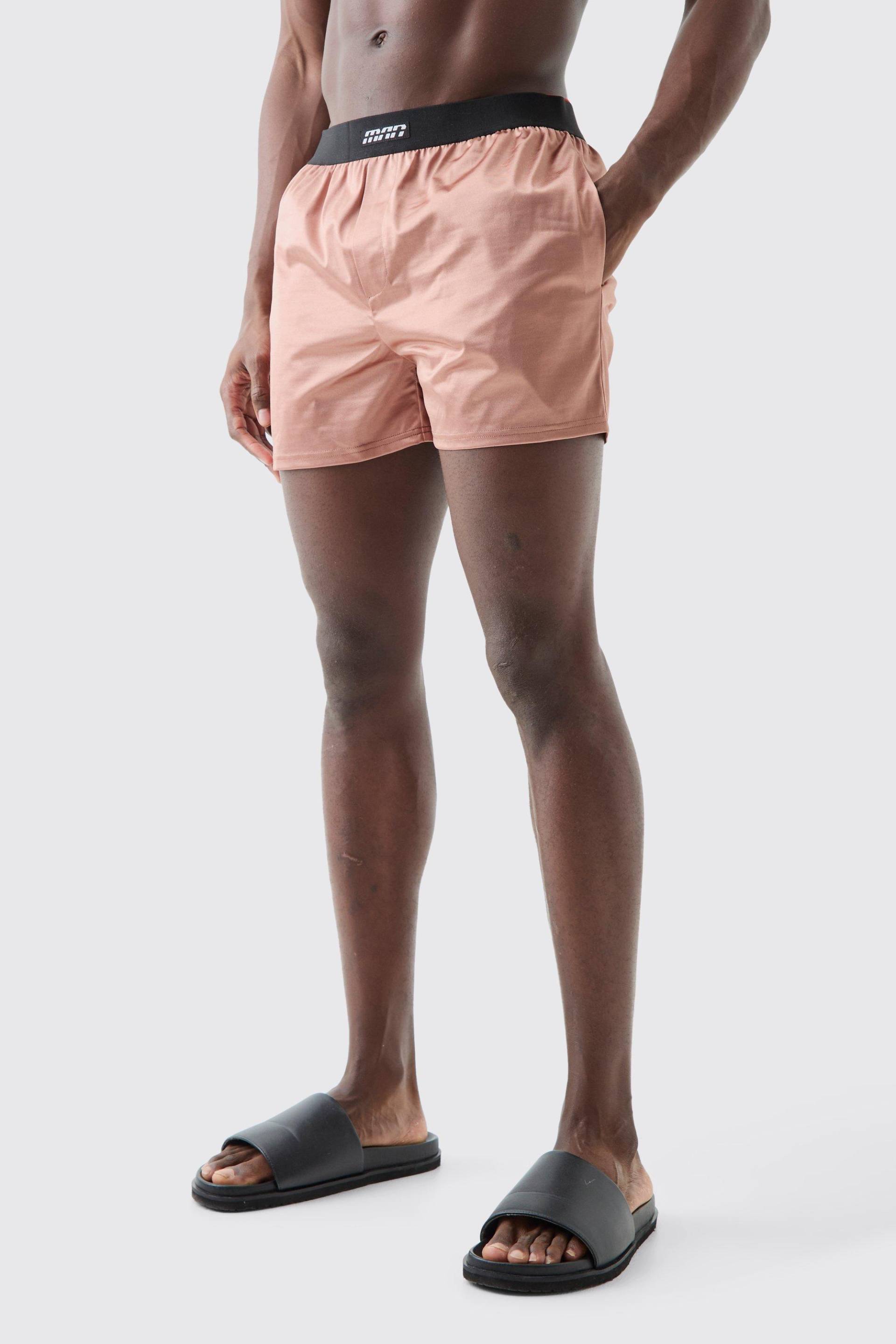 Mens Short Length Elastic Waist Satin Swim Short - Rosa - M, Rosa von boohooman