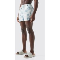 Mens Short Length Tie Dye Swim Short - Grau - L, Grau von boohooman