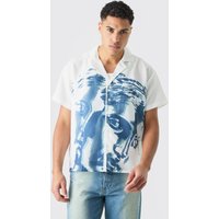 Mens Kurzärmliges kastiges Hemd mit Print - Weiß - XL, Weiß von boohooman