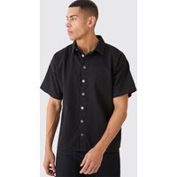 Mens Short Sleeve Boxy Fit Denim Shirt - Schwarz - L, Schwarz von boohooman