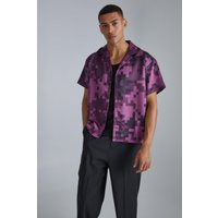 Mens Kurzärmliges kastiges Satin-Hemd - Burgund - L, Burgund von boohooman