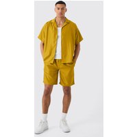 Mens Short Sleeve Boxy Soft Twill Shirt And Short - Gelb - XS, Gelb von boohooman