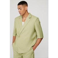 Mens Short Sleeve Boxy Wrap Blazer - Grün - 36, Grün von boohooman