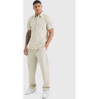 Mens Kurzärmliges Jersey-Hemd & Hose mit Fischgräten-Print - Grau - S, Grau von boohooman