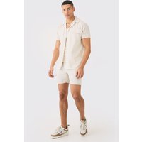 Mens Short Sleeve Linen Cargo Shirt & Short - natural - S, natural von boohooman