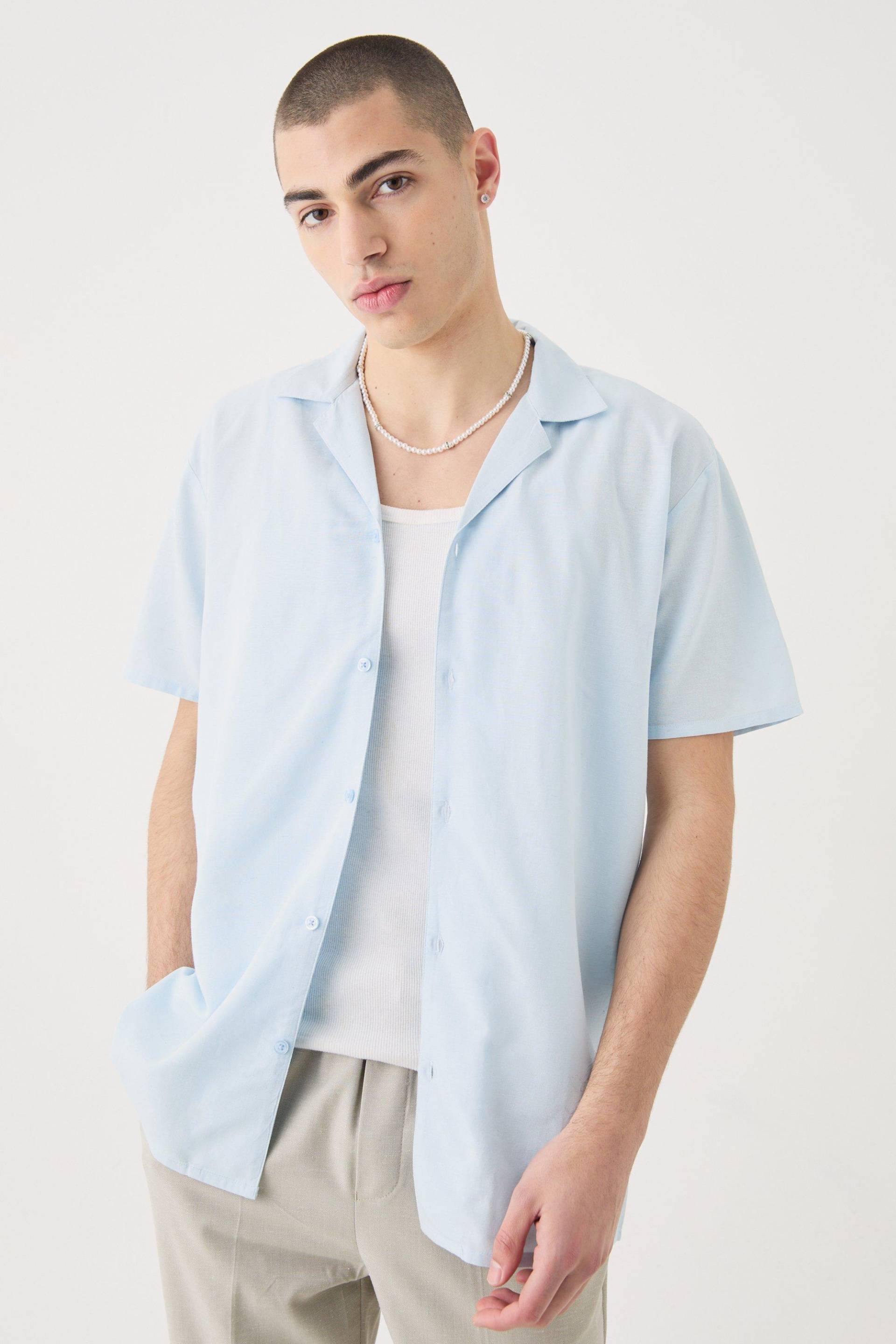 Mens Short Sleeve Linen Shirt - Blau - XS, Blau von boohooman