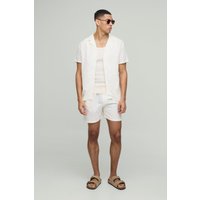 Kurzärmliges Leinen-Hemd & Shorts - Ecru - XS, Ecru Kurzärmliges Leinen-Hemd & Shorts - Ecru - XS, Ecru von boohooman