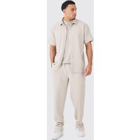 Mens Short Sleeve Oversized Diamond Stretch Shirt & Trouser - Grau - M, Grau von boohooman