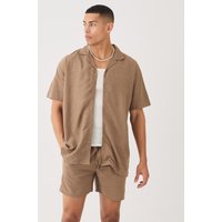 Mens Short Sleeve Oversized Linen Shirt & Short - Braun - S, Braun von boohooman