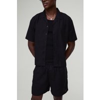 Kurzärmliges Oversize Leinen-Hemd & Shorts - Schwarz - XL, Schwarz Kurzärmliges Oversize Leinen-Hemd & Shorts - Schwarz - XL, Schwarz von boohooman