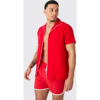 Mens Short Sleeve Plain Piping Shirt & Swim Set - Rot - M, Rot von boohooman