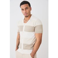 Mens Short Sleeve Revere Stripe Knitted Shirt - Grün - S, Grün von boohooman